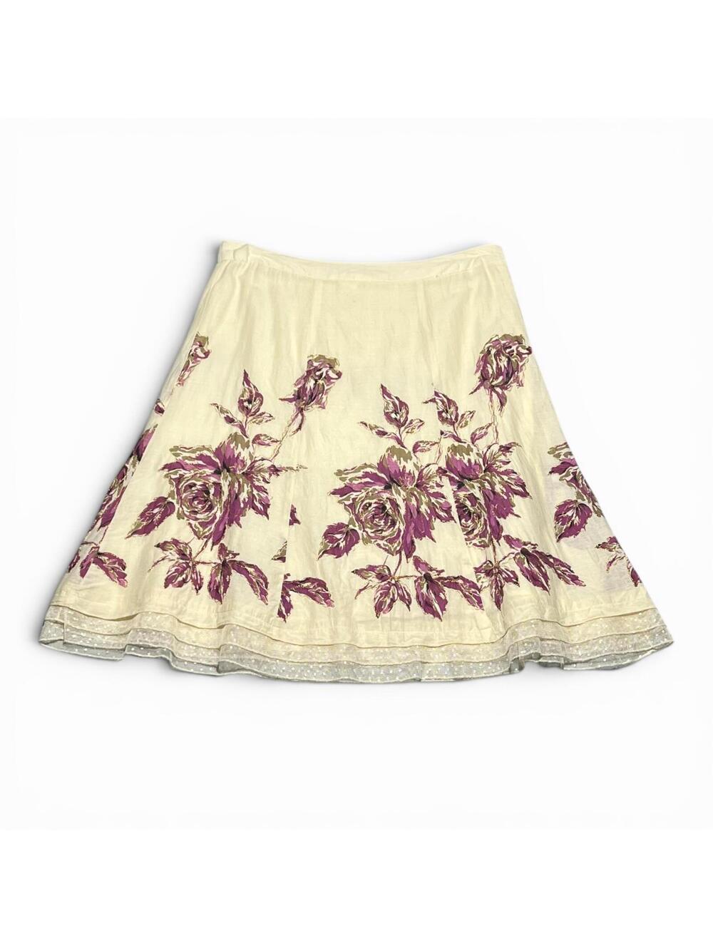 Vintage Y2K Charlotte Russe Cream Floral Print Cotton Skirt Size 7